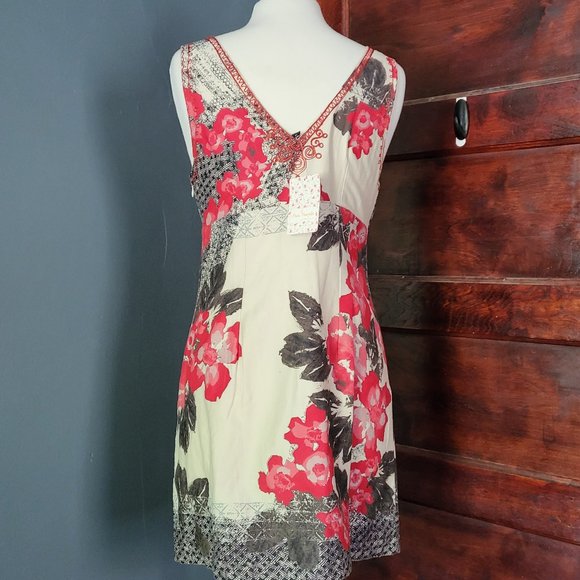 NWT Free People 100% Cotton Embroidered Red Combo Dress, Size 10 (M) - Picture 3 of 10
